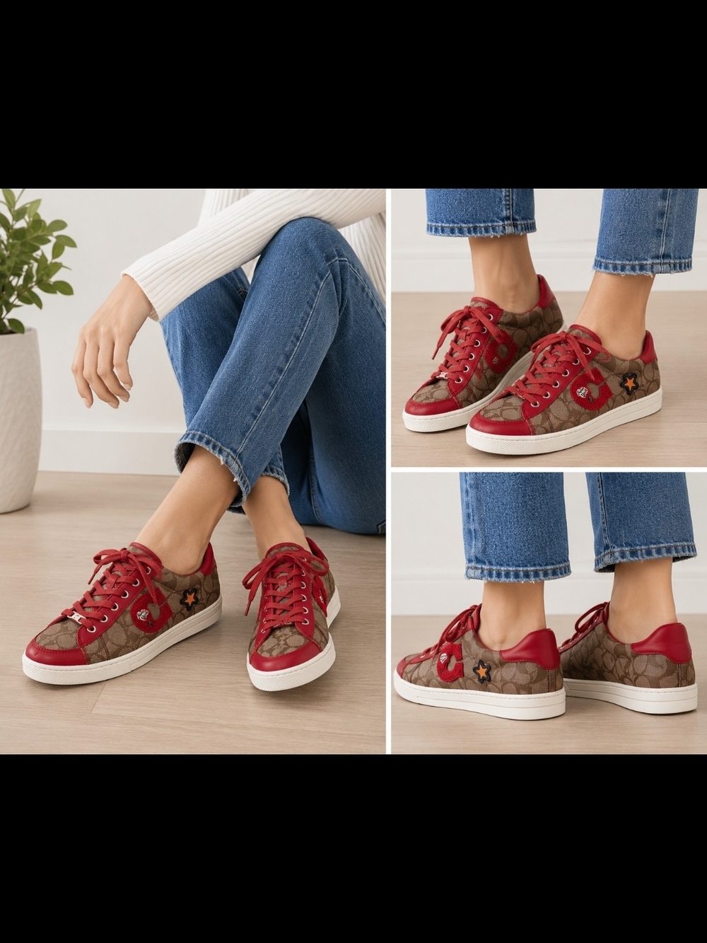 Coach Porter Signature Sneakers Khaki Red Womens Size 8.5M - Picture 12 of 13